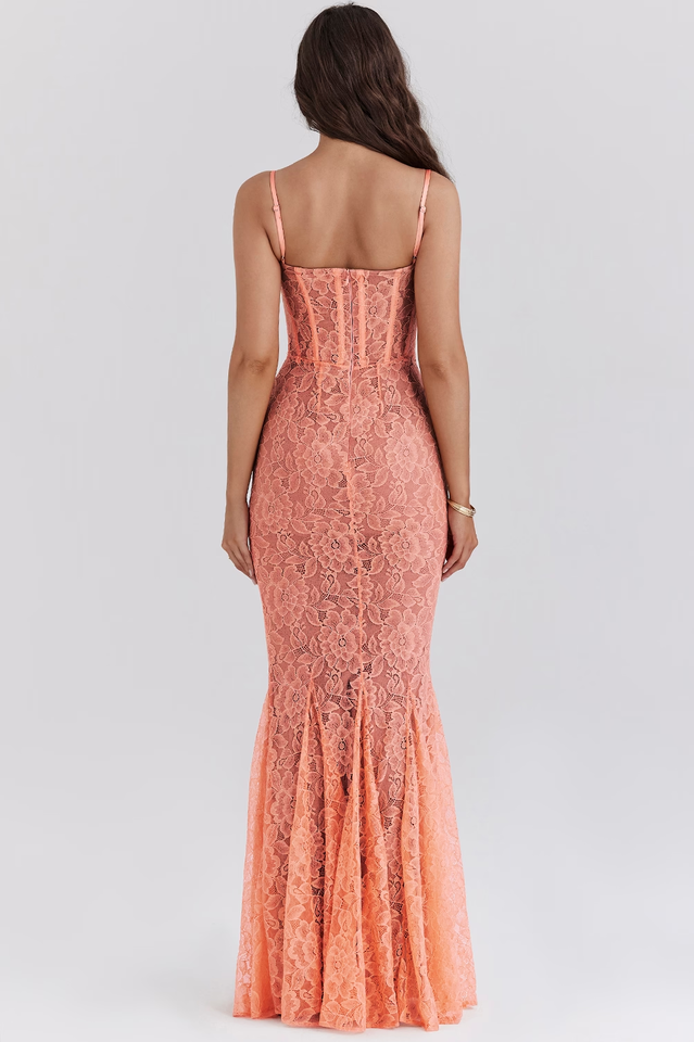 Cordelia Sorbet Lace Godet Maxi Dress