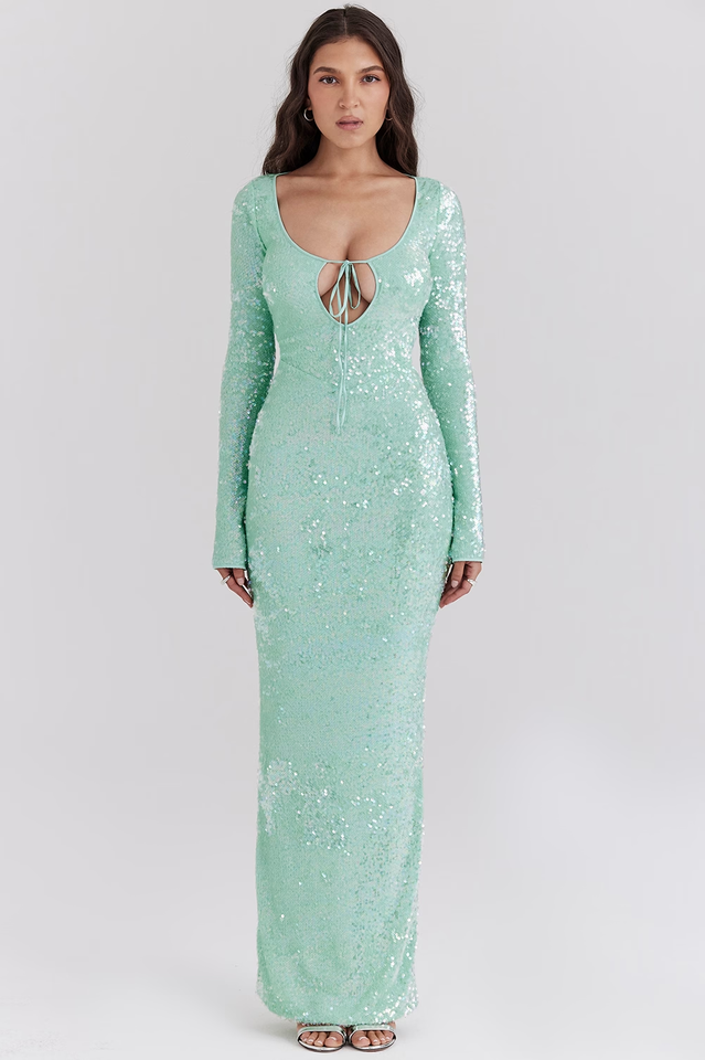 Titania Seafoam Sequin Maxi Gown