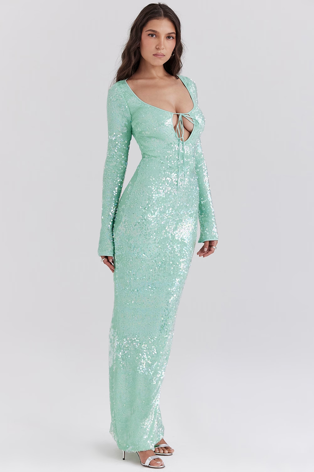 Titania Seafoam Sequin Maxi Gown