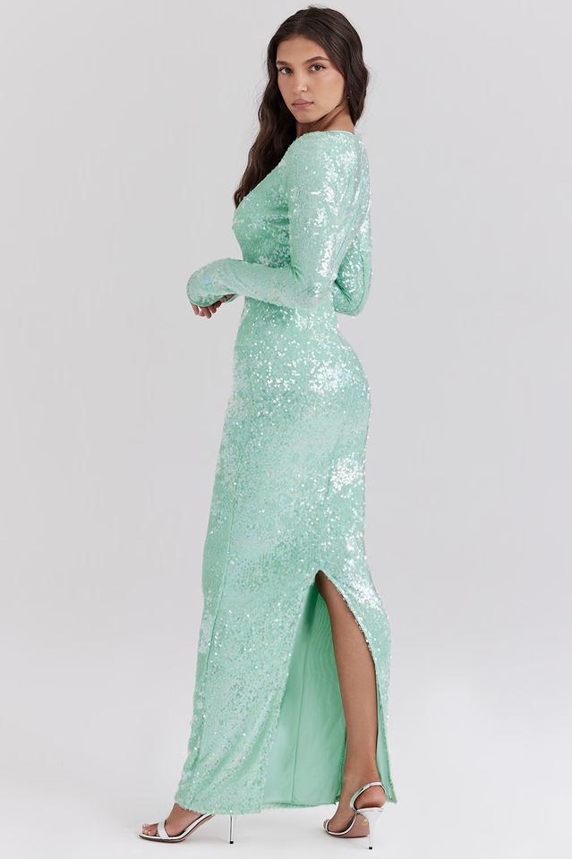 Titania Seafoam Sequin Maxi Gown