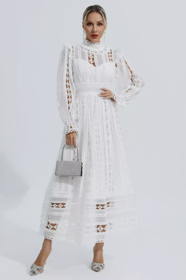 Mariam Hollow Lace Long Sleeve Dress