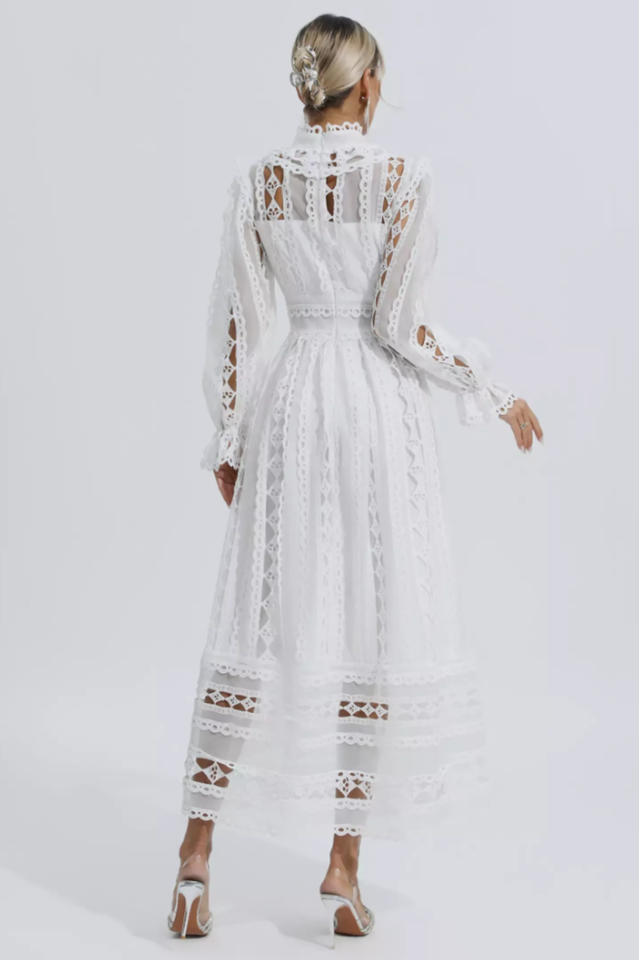 Mariam Hollow Lace Long Sleeve Dress