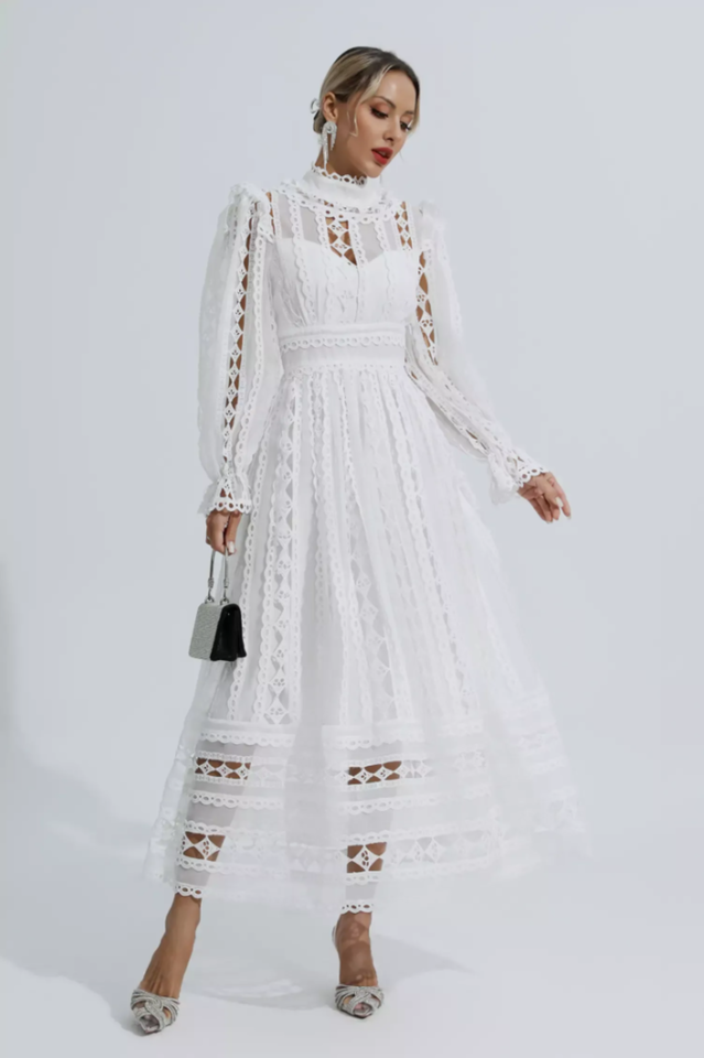 Mariam Hollow Lace Long Sleeve Dress