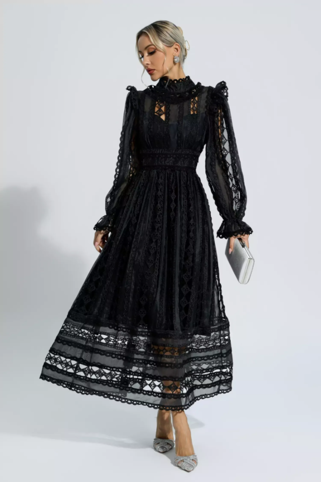 Mariam Hollow Lace Long Sleeve Dress