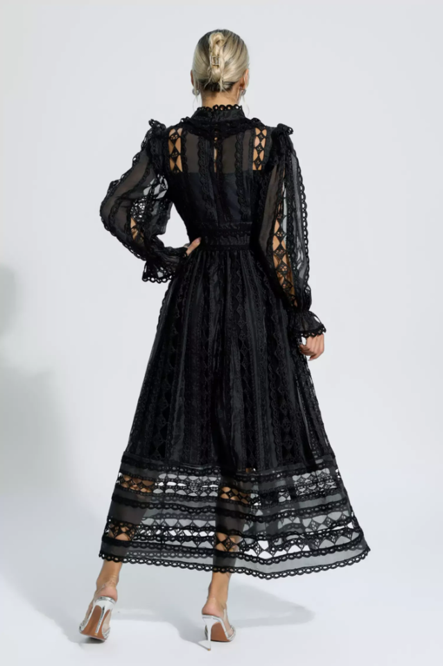 Mariam Hollow Lace Long Sleeve Dress