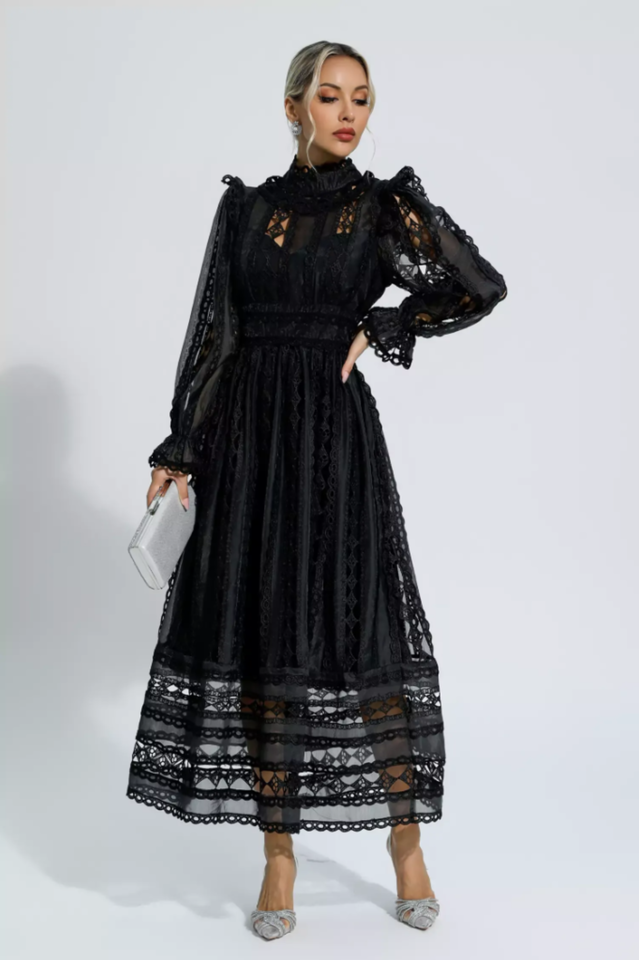 Mariam Hollow Lace Long Sleeve Dress