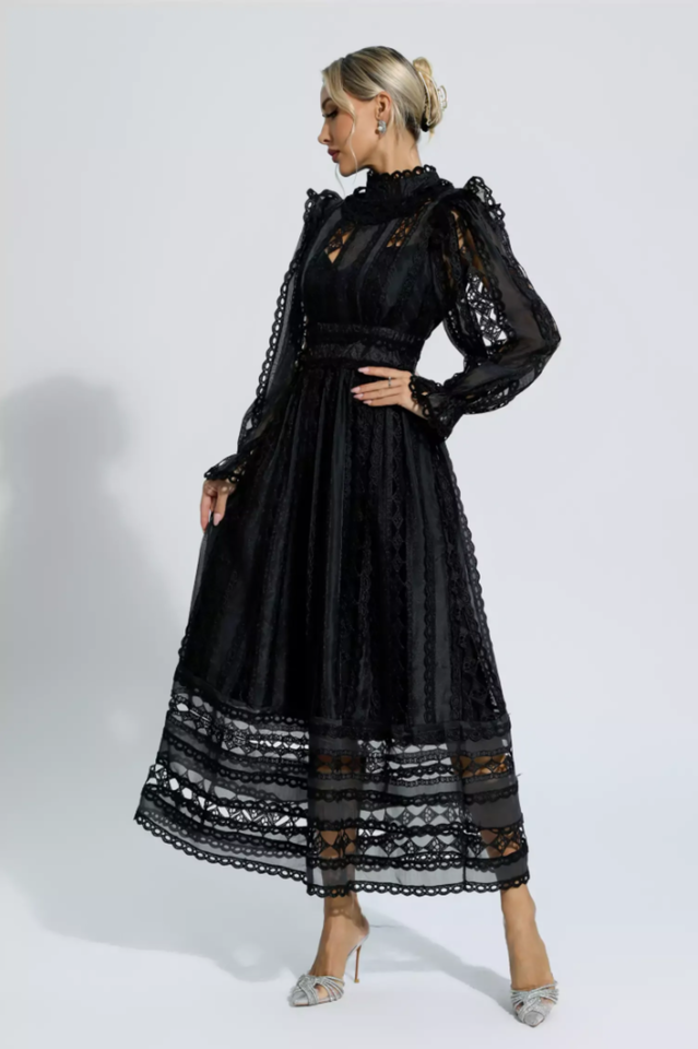 Mariam Hollow Lace Long Sleeve Dress