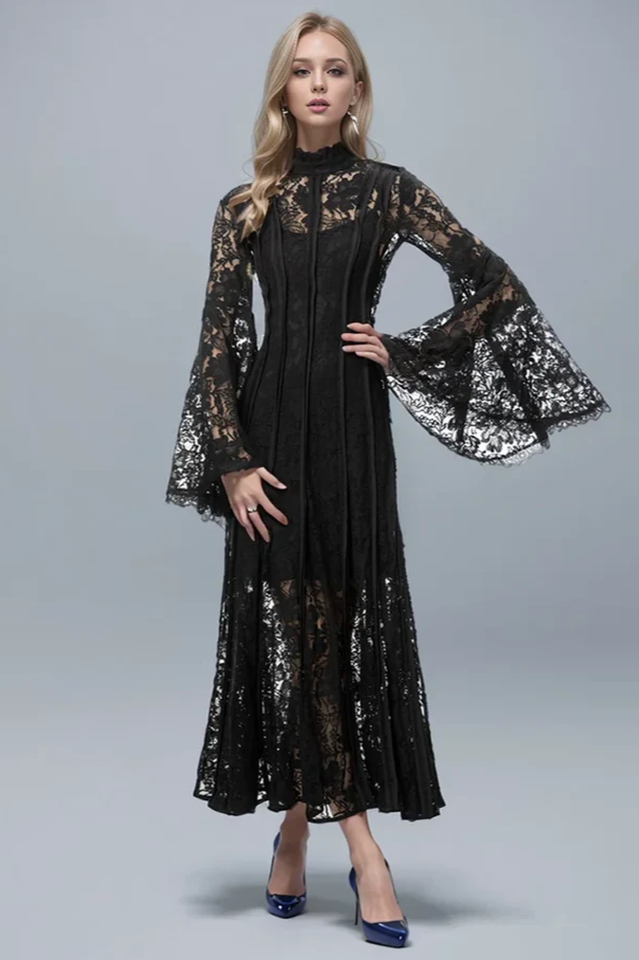 Milena Lace Ruffled Long Dress