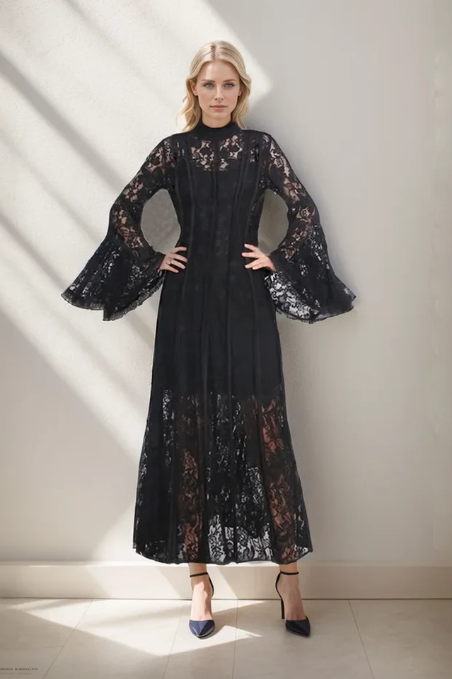 Milena Lace Ruffled Long Dress