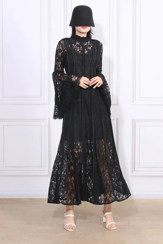 Milena Lace Ruffled Long Dress