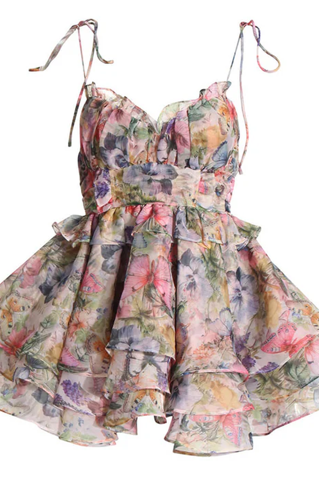 Fairy Butterfly Print Tiered Mini Sundress