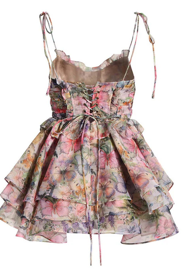 Fairy Butterfly Print Tiered Mini Sundress