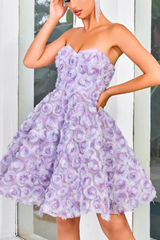 Strapless 3D Floral A Line Dress