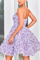 Strapless 3D Floral A Line Dress