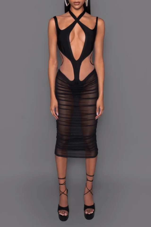 Cutout See Through Mesh Dress