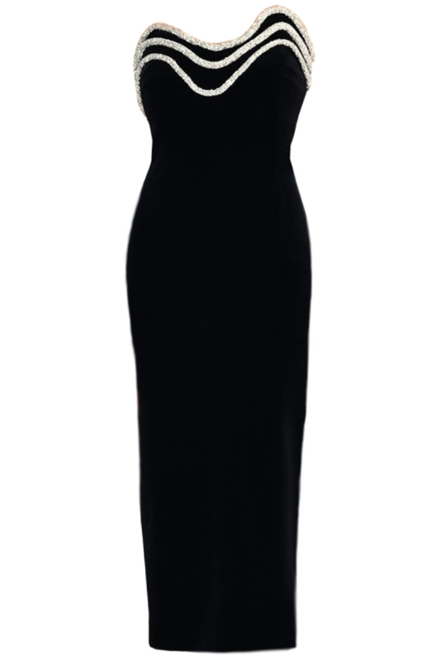 Strapless Crystal Trim Midi Dress