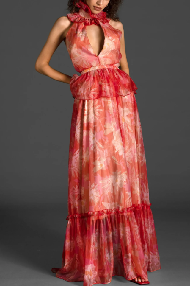 Vanija V-Neck Ruffle Maxi Dress