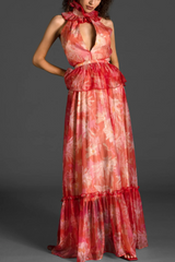 Vanija V-Neck Ruffle Maxi Dress