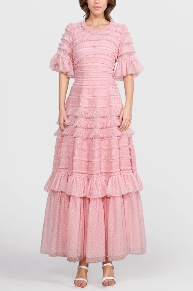 Harper Flutter Sleeve Tiered Midi Dress