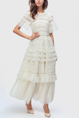 Harper Flutter Sleeve Tiered Midi Dress