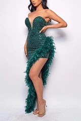 Sequin Feather Trimmed Dress