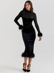 Lexi- Elegant Black Sheer Midi Dress