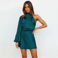 Robyn - Fashion Satin One Shoulder Mini Dress