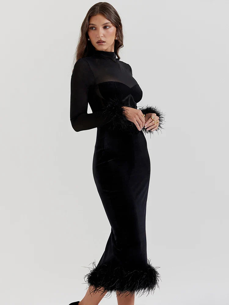 Lexi- Elegant Black Sheer Midi Dress