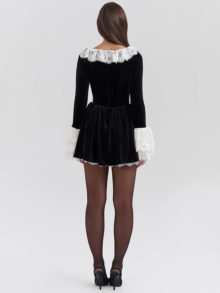 Frida - Lace Flare Long Sleeve Sexy Mini Dress