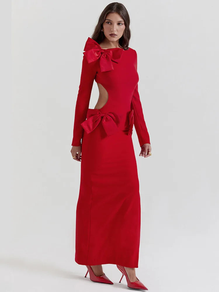 Nora - Elegant Bow Backless Maxi Dress