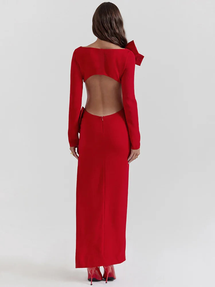 Nora - Elegant Bow Backless Maxi Dress