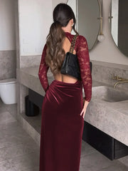 Selah - Lace Patchwork Velvet Maxi Dress