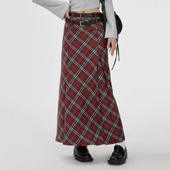 Red Vintage London Bridge Plaid Maxi Skirt