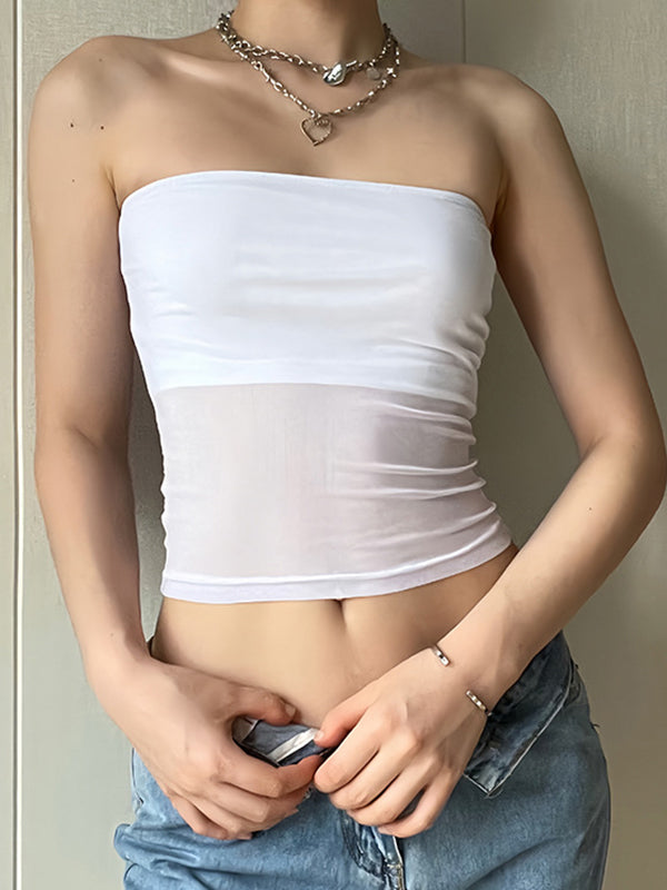 White Punk Paneled Mesh Bandeau Top