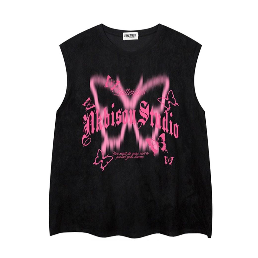 Y2K Vintage Butterfly Print Suede Tank Top