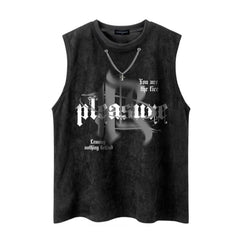 Men Hip Hop Oversized Cross Necklace Design Tank Top