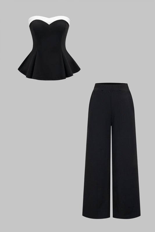 Contrast Tube Top And Pants Set