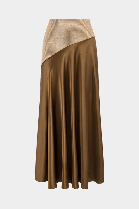 Satin Asymmetrical Patchwork Pleated Skirt