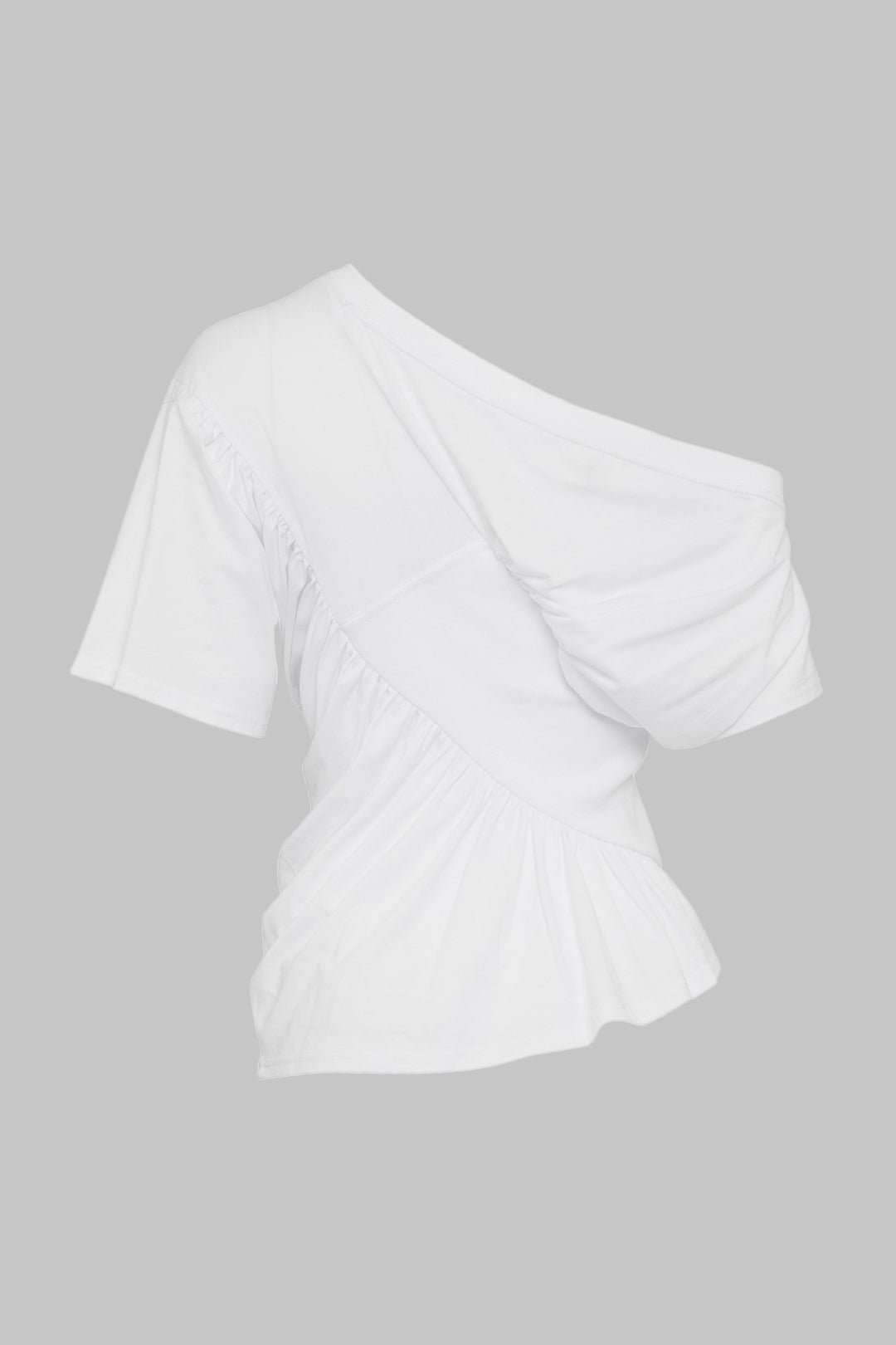 Ruched Asymmetrical Neck Short Sleeve T-Shirt