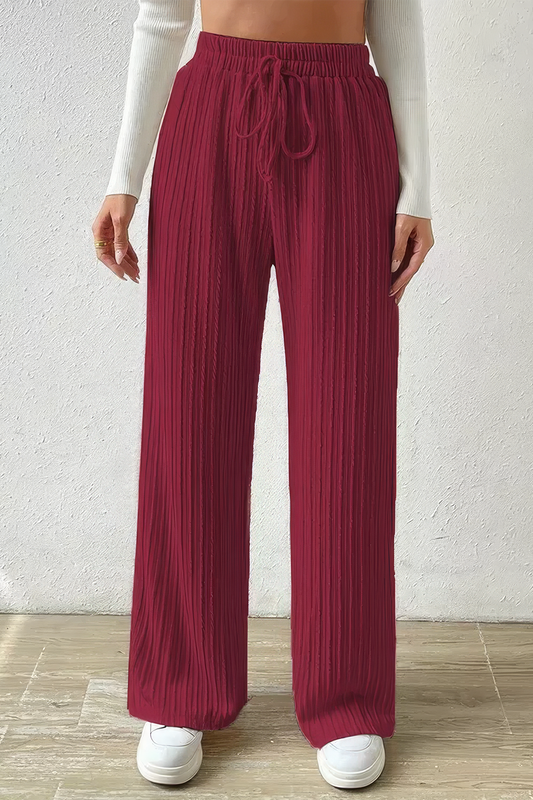High Waist Tie Front Wide Leg Trousers