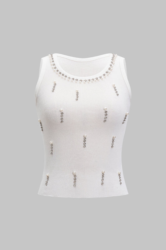 Knit Rhinestone Sleeveless Tank Top
