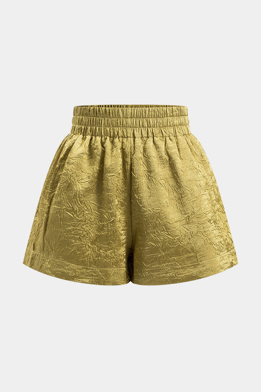 Solid Textured Pleated Shorts