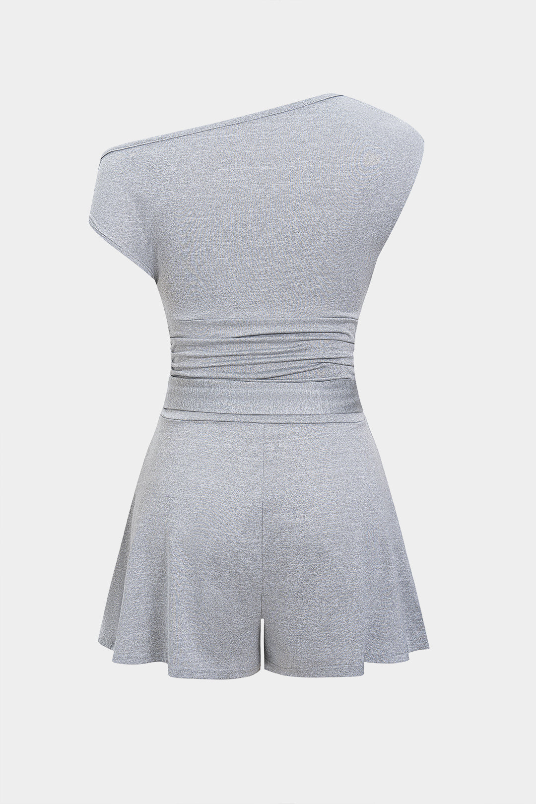 Ruched Belted Asymmetrical Short Sleeve Jumpsuit