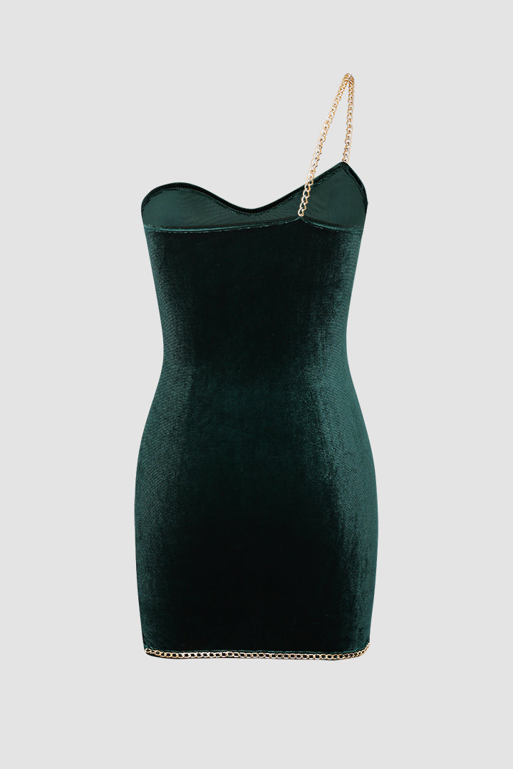Chain Strap One Shoulder Mini Dress
