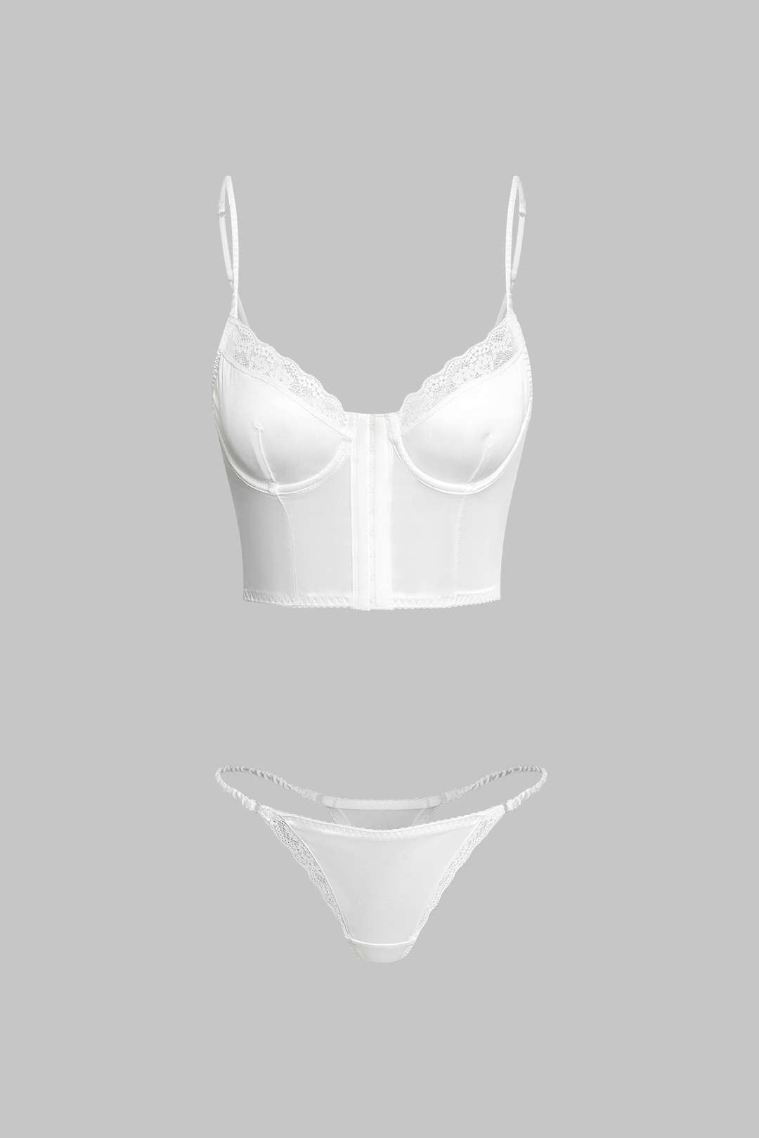 Satin Lace Patchwork Bustier Two-Piece Lingerie