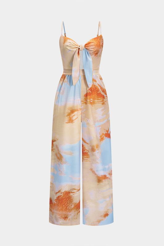 Hawaiian Print Wide Leg Sleeveless Jumpsuit