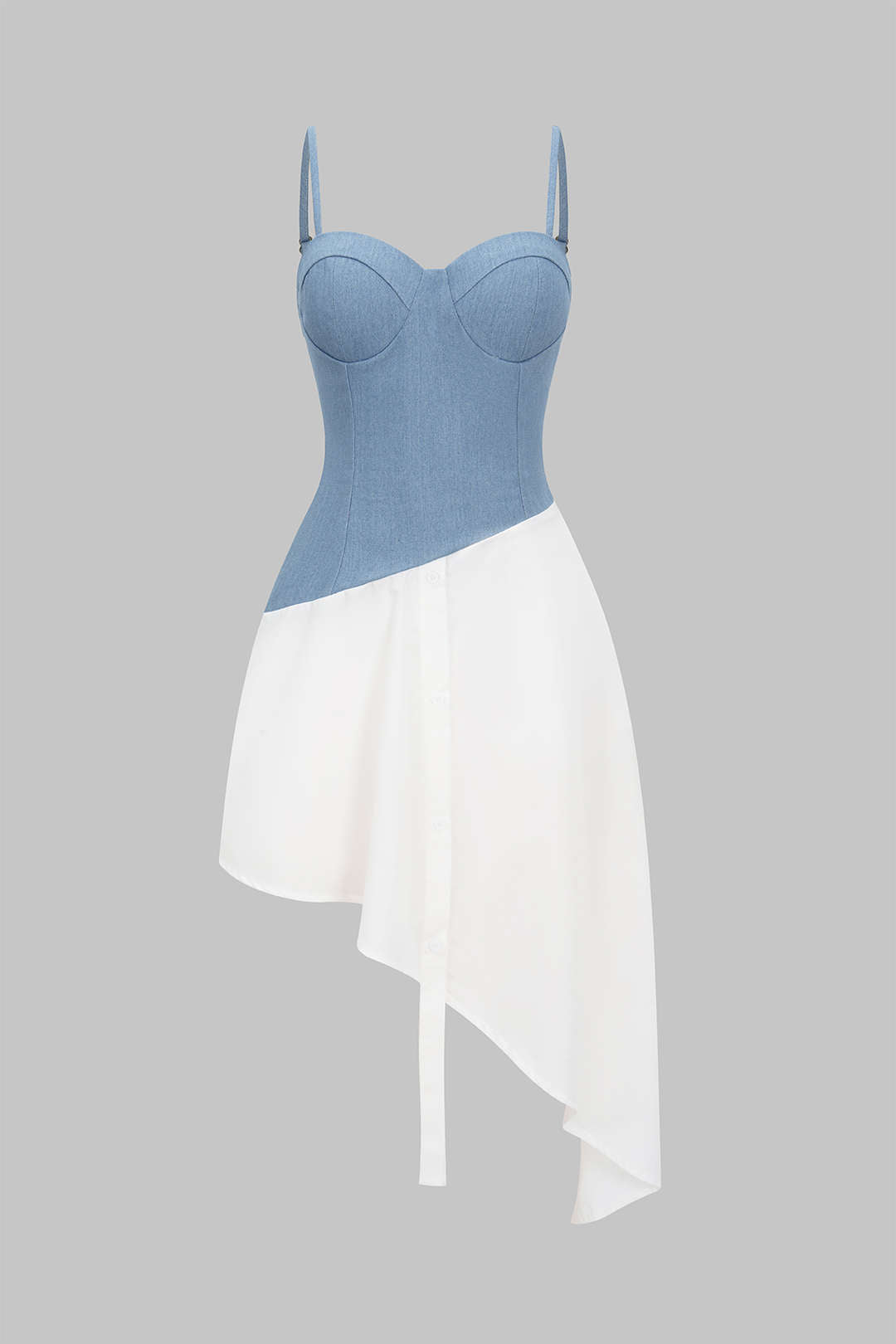 Denim Asymmetrical Washed Patchwork Sleeveless Midi Dress