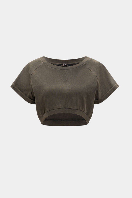 Solid Short Sleeve Crop T-Shirt