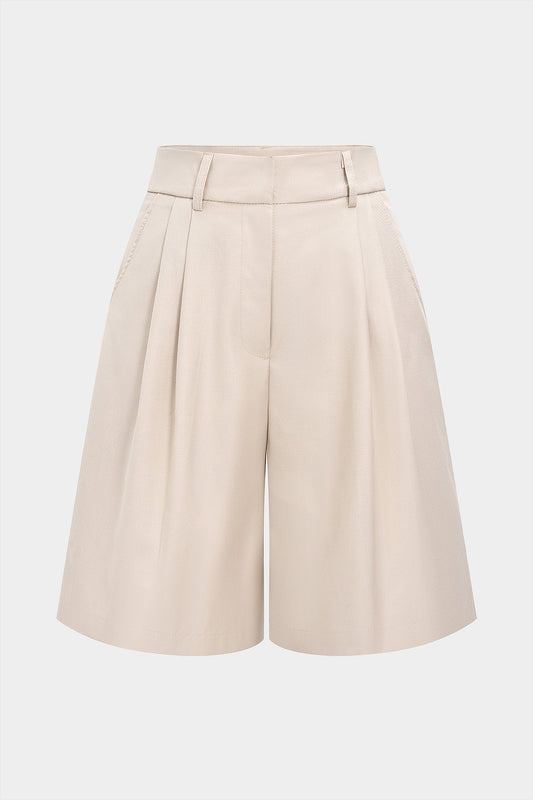 Solid Color Wide Leg High Waist Shorts