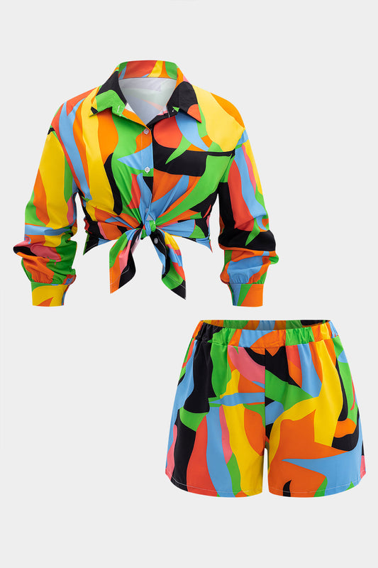 Plus Size Tropical Shirt And Shorts Set